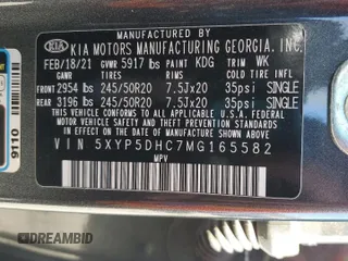 2021 Kia Telluride SX with VIN 5XYP5DHC7MG165582, listed as a Copart auction lot 50205325 with 47,999 mi miles and Salvage Title. Bid and sale history available at carsss.com. Image 13.