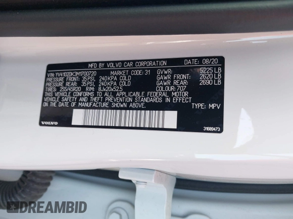 2021 Volvo XC60 Momentum z VIN YV4102DK3M1700720, wystawiony jako IAAI lot #41087871 z przebiegiem 39 385 mil mil oraz . Historia ofert i sprzedaży dostępna na DreamBid. Obrazek 9.