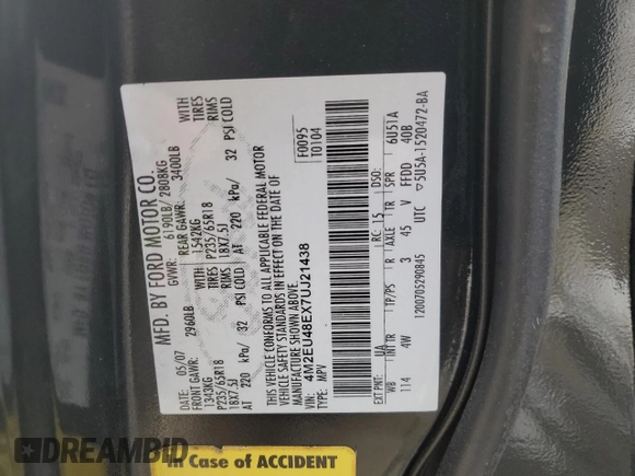 2007 Mercury Mountaineer Premier with VIN 4M2EU48EX7UJ21438, listed as a Copart auction lot 89386535 with 182,379 mi miles and Salvage Title. Bid and sale history available at carsss.com. Image 14.