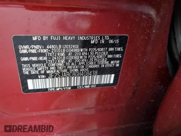2016 Subaru Forester 2.5i with VIN JF2SJABC8GH408438, listed as a Copart auction lot 52828075 with 99,290 mi miles and Salvage Title. Bid and sale history available at DreamBid. Image 13.