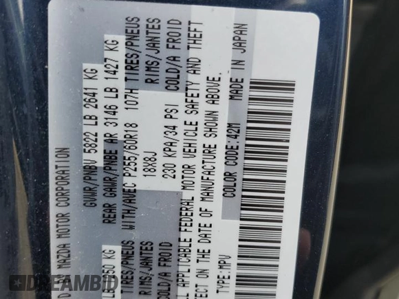 2022 Mazda CX-9 Touring with VIN JM3TCBCY6N0624661, listed as a Copart auction lot 53085015 with 22,812 mi miles and Salvage title. Bid and sale history available at DreamBid. Image 13.