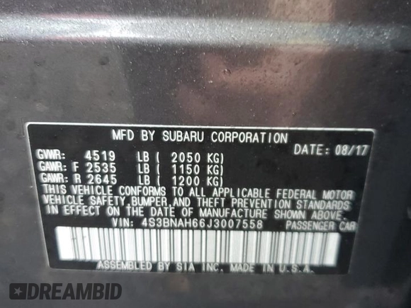 2018 Subaru Legacy Premium with VIN 4S3BNAH66J3007558, listed as a Copart auction lot 39018804 with 28,116 mi miles. Bid and sale history available at carsss.com. Image 12.