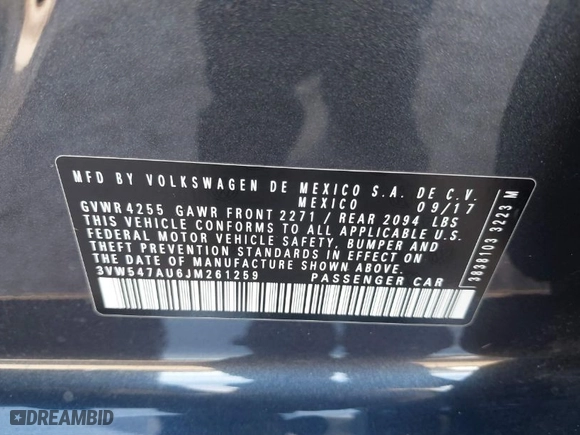 2018 Volkswagen Golf GTI S with VIN 3VW547AU6JM261259, listed as a IAAI auction lot 41314999 with 93,133 mi miles. Bid and sale history available at carsss.com. Image 9.