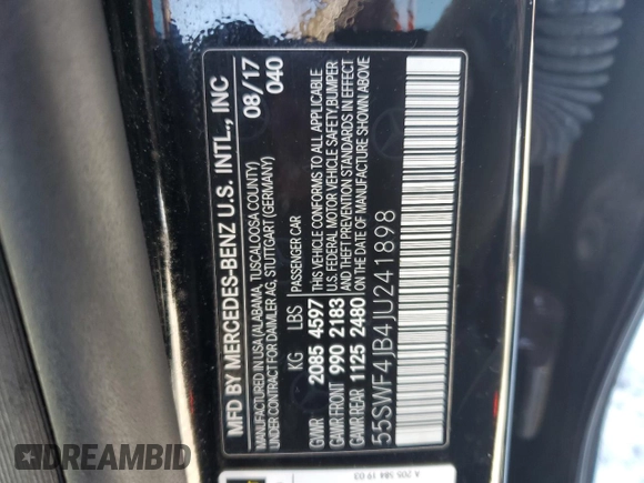 2018 Mercedes-Benz C with VIN 55SWF4JB4JU241898, listed as a Copart auction lot 49443245 with 73,906 mi miles and Salvage Title. Bid and sale history available at carsss.com. Image 14.