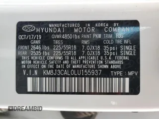 2020 Hyundai Tucson Sport with VIN KM8J3CAL0LU155937, listed as a Copart auction lot 56242685 with 78,107 mi miles and Salvage title. Bid and sale history available at DreamBid. Image 13.