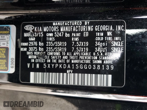 2016 Kia Sorento SXL z VIN 5XYPKDA15GG038139, wystawiony jako Copart lot #44463035 z przebiegiem 111 486 mil mil oraz Szkoda całkowita • Salvage title. Historia ofert i sprzedaży dostępna na DreamBid. Obrazek 15.