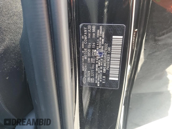 2024 Hyundai Elantra SEL with VIN KMHLM4DG1RU829032, listed as a Copart auction lot 50372215 with 11,495 mi miles and Clean title. Bid and sale history available at DreamBid. Image 12.