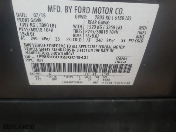 2018 Ford Explorer XLT with VIN 1FM5K8D82JGC49421, listed as a Copart auction lot 64636274 with 205,259 mi miles and Salvage Title. Bid and sale history available at carsss.com. Image 13.