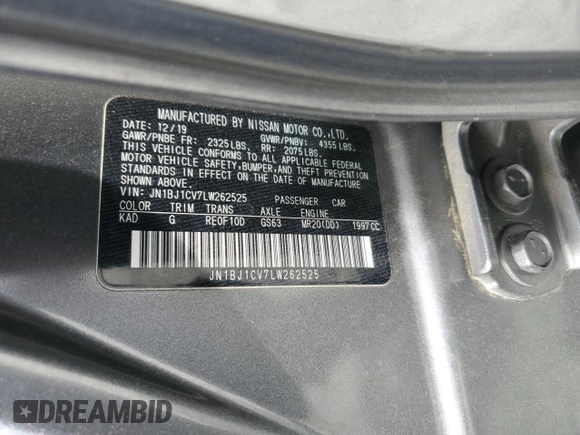 2020 Nissan Rogue Sport SV with VIN JN1BJ1CV7LW262525, listed as a Copart auction lot 50948995 with 93,060 mi miles and Salvage Title. Bid and sale history available at carsss.com. Image 13.