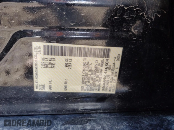 2016 Nissan Maxima SR with VIN 1N4AA6AP1GC446804, listed as a Copart auction lot 53394825 with 226,421 mi miles and Salvage title. Bid and sale history available at DreamBid. Image 12.