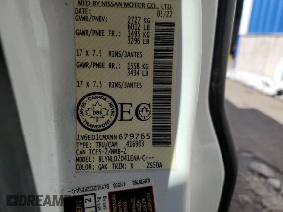 2022 Nissan Frontier S с VIN 1N6ED1CMXNN679765, выставлен на аукционе Copart как лот 45660525 с пробегом 16 825 миль миль и Списание • Salvage title. История ставок и продаж доступна на DreamBid. Изображение 13.