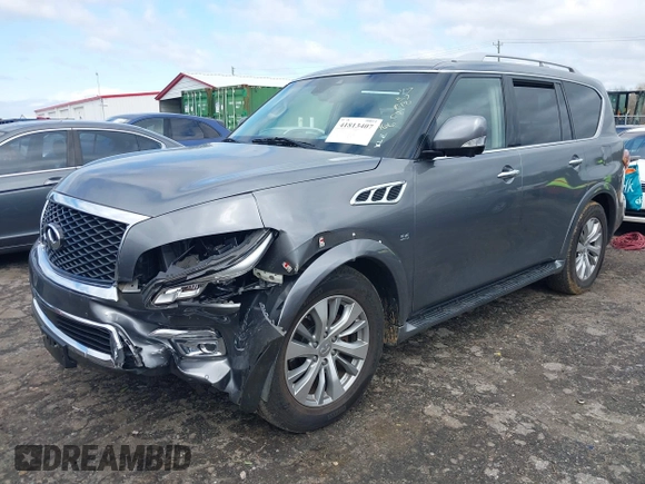 2017 Infiniti QX80 with VIN JN8AZ2NE1H9151466, listed as a IAAI auction lot 41813407 with 82,428 mi miles. Bid and sale history available at carsss.com. Image 2.