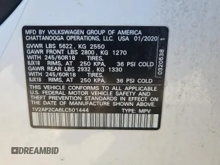 2020 Volkswagen Atlas S with VIN 1V2AP2CA6LC501444, listed as a Copart auction lot 86025704 with 80,795 mi miles and Salvage title. Bid and sale history available at DreamBid. Image 14.
