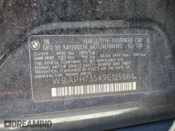 2009 BMW 3 Series 328i z VIN WBAPH73549E125586, wystawiony jako Copart lot #52594265 z przebiegiem 117 657 mil mil oraz Szkoda całkowita • Salvage title. Historia ofert i sprzedaży dostępna na DreamBid. Obrazek 14.