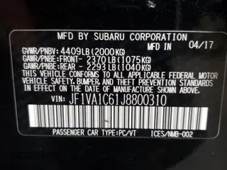 2018 Subaru WRX Premium with VIN JF1VA1C61J8800310, listed as a Copart auction lot 67071893 with 110,060 mi miles. Bid and sale history available at carsss.com. Image 12.