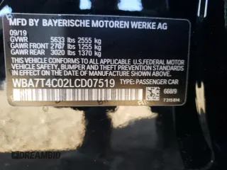 2020 BMW 7 Series 740i xDrive with VIN WBA7T4C02LCD07519, listed as a Copart auction lot 74927454 with Not provided miles and Salvage title. Bid and sale history available at DreamBid. Image 12.