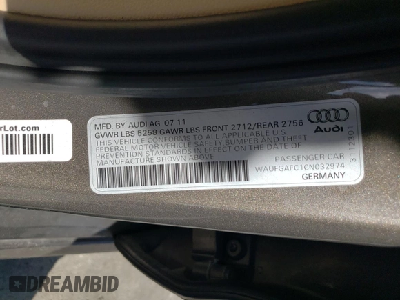 2012 Audi A6 Premium z VIN WAUFGAFC1CN032974, wystawiony jako Copart lot #79620804 z przebiegiem 140 022 mil mil oraz Szkoda całkowita • Salvage title. Historia ofert i sprzedaży dostępna na DreamBid. Obrazek 12.