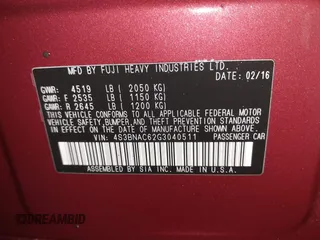 2016 Subaru Legacy Premium with VIN 4S3BNAC62G3040511, listed as a IAAI auction lot 41955433 with 141,635 mi miles and . Bid and sale history available at DreamBid. Image 9.