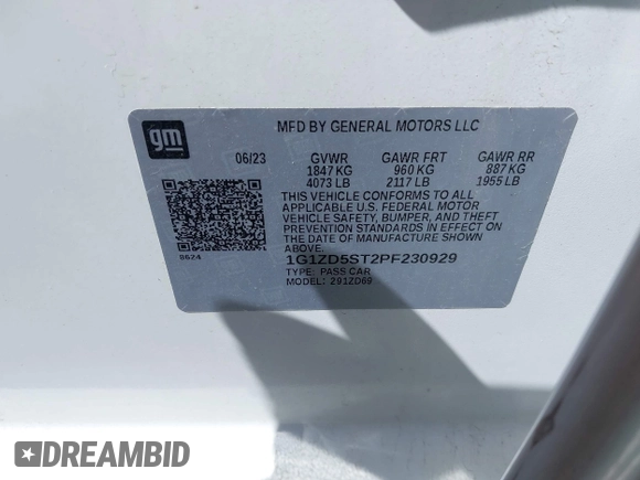 2023 Chevrolet Malibu LT with VIN 1G1ZD5ST2PF230929, listed as a IAAI auction lot 41987389 with 63,879 mi miles and . Bid and sale history available at DreamBid. Image 9.