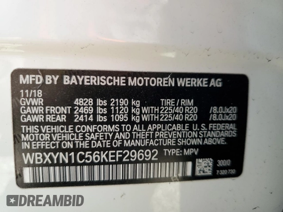 2019 BMW X2 M35i z VIN WBXYN1C56KEF29692, wystawiony jako Copart lot #75557284 z przebiegiem 62 186 mil mil oraz Szkoda całkowita • Salvage title. Historia ofert i sprzedaży dostępna na DreamBid. Obrazek 13.