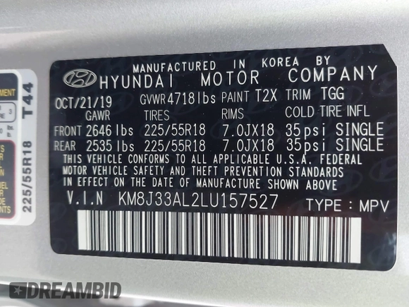 2020 Hyundai Tucson Ultimate z VIN KM8J33AL2LU157527, wystawiony jako IAAI lot #42464294 z przebiegiem 50 176 mil mil oraz . Historia ofert i sprzedaży dostępna na DreamBid. Obrazek 9.