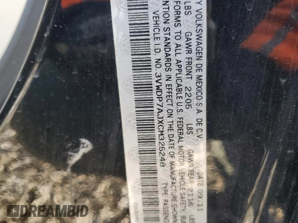 2012 Volkswagen Jetta SE z VIN 3VWDP7AJXCM325248, wystawiony jako Copart lot #49160574 z przebiegiem 77 764 mil mil oraz Szkody całkowita. Historia ofert i sprzedaży dostępna na DreamBid. Obrazek 14.