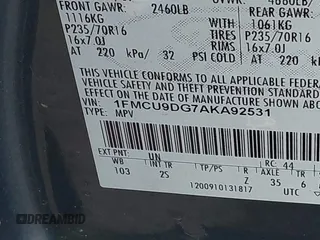 2010 Ford Escape XLT with VIN 1FMCU9DG7AKA92531, listed as a IAAI auction lot 42020546 with 134,158 mi miles. Bid and sale history available at carsss.com. Image 9.