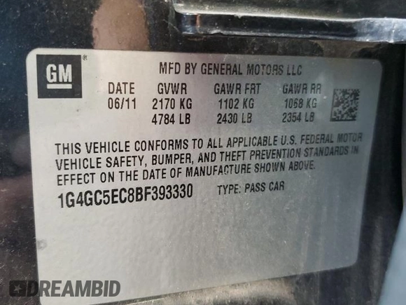 2011 Buick LaCrosse CXL с VIN 1G4GC5EC8BF393330, выставлен на аукционе Copart как лот 61342465 с пробегом 127 415 миль миль и Списание • Salvage title. История ставок и продаж доступна на DreamBid. Изображение 13.