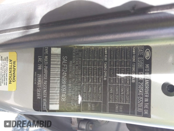2008 Land Rover LR2 HSE with VIN SALFT24N88H097408, listed as a IAAI auction lot 42305277 with Not provided miles and . Bid and sale history available at DreamBid. Image 9.