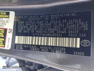 2021 Toyota Camry SE Nightshade with VIN 4T1G11AK2MU485544, listed as a IAAI auction lot 41000022 with 57,374 mi miles. Bid and sale history available at carsss.com. Image 9.