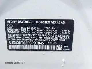 2023 BMW X4 M40i with VIN 5UX43DT03P9P97845, listed as a IAAI auction lot 42098144 with 20,807 mi miles and . Bid and sale history available at DreamBid. Image 9.