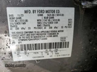 2023 Ford Explorer XLT with VIN 1FMSK7DH1PGC12480, listed as a Copart auction lot 61403655 with 20,555 mi miles and Salvage title. Bid and sale history available at DreamBid. Image 14.