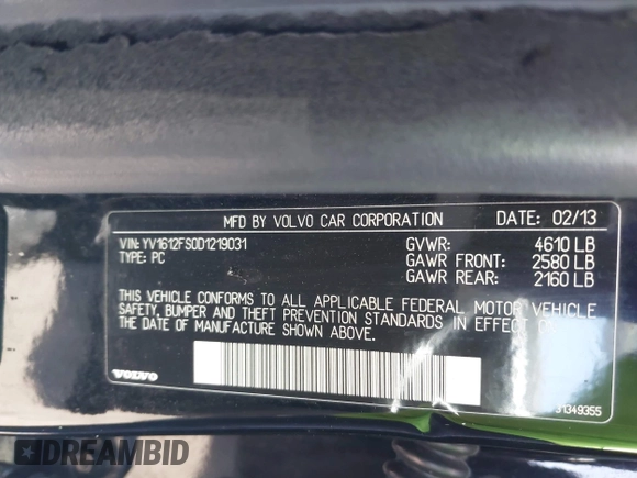 2013 Volvo S60 T5 Premier with VIN YV1612FS0D1219031, listed as a IAAI auction lot 42279228 with 131,855 mi miles and . Bid and sale history available at DreamBid. Image 9.