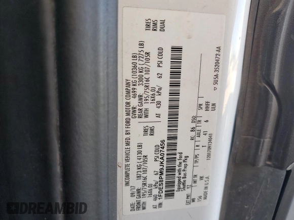 2018 Ford Transit with VIN 1FDES8PM9JKA07456, listed as a Copart auction lot 51866735 with 193,407 mi miles and Clean Title. Bid and sale history available at DreamBid. Image 13.