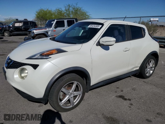 2015 Nissan Juke SV with VIN JN8AF5MVXFT563820, listed as a Copart auction lot 56434305 with 103,265 mi miles and Salvage title. Bid and sale history available at DreamBid. Image 1.