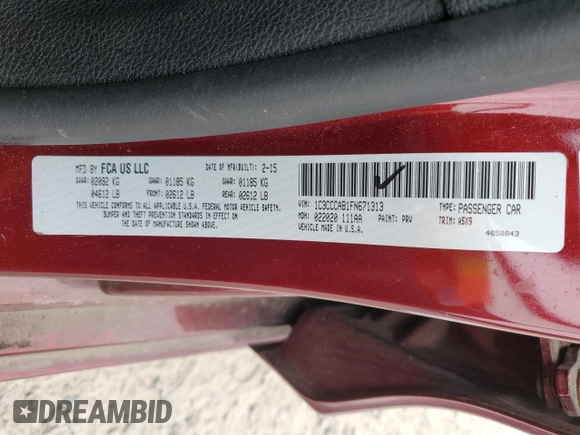 2015 Chrysler 200 Limited with VIN 1C3CCCAB1FN671313, listed as a Copart auction lot 53088965 with 154,170 mi miles and Clean Title. Bid and sale history available at carsss.com. Image 12.
