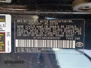 2009 Toyota Camry with VIN 4T1BE46K09U806397, listed as a Copart auction lot 53537275 with 245,171 mi miles and Clean Title. Bid and sale history available at DreamBid. Image 12.