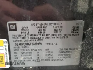 2015 Buick Enclave Premium with VIN 5GAKVCKD9FJ388989, listed as a Copart auction lot 42258895 with 124,483 mi miles and Salvage Title. Bid and sale history available at DreamBid. Image 13.