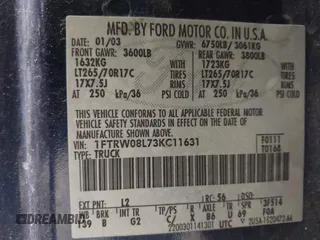 2003 Ford F-150 XLT z VIN 1FTRW08L73KC11631, wystawiony jako IAAI lot #42673130 z przebiegiem 188 945 mil mil oraz . Historia ofert i sprzedaży dostępna na DreamBid. Obrazek 9.