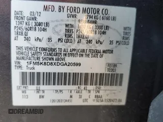2013 Ford Explorer XLT with VIN 1FM5K8D8XDGA20599, listed as a Copart auction lot 52207005 with 171,516 mi miles and Salvage Title. Bid and sale history available at DreamBid. Image 15.