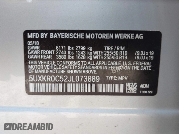 2018 BMW X5 xDrive35i with VIN 5UXKR0C52JL073889, listed as a IAAI auction lot 42035042 with 36,564 mi miles. Bid and sale history available at carsss.com. Image 9.
