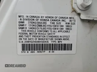 2011 Acura MDX Tech Pkg with VIN 2HNYD2H69BH500436, listed as a Copart auction lot 53506175 with Not Provided miles and Salvage Title. Bid and sale history available at carsss.com. Image 14.