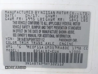 2017 Nissan Sentra SR with VIN 3N1AB7AP9HY322112, listed as a IAAI auction lot 42299147 with 164,342 mi miles and . Bid and sale history available at DreamBid. Image 9.
