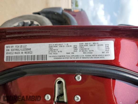 2020 Ram 2500 Power Wagon with VIN 3C6TR5EJ1LG230848, listed as a Copart auction lot 63358954 with 44,037 mi miles and Salvage Title. Bid and sale history available at carsss.com. Image 12.