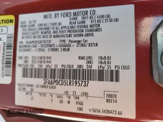 2020 Ford Fusion SEL with VIN 3FA6P0CD5LR195737, listed as a Copart auction lot 49354825 with 74,158 mi miles and Clean Title. Bid and sale history available at carsss.com. Image 12.