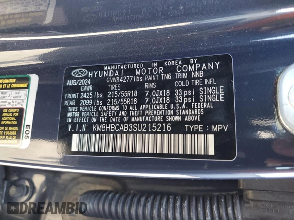 2025 Hyundai Kona SEL with VIN KM8HBCAB3SU215216, listed as a Copart auction lot 54931705 with 13,424 mi miles and Clean Title. Bid and sale history available at carsss.com. Image 13.