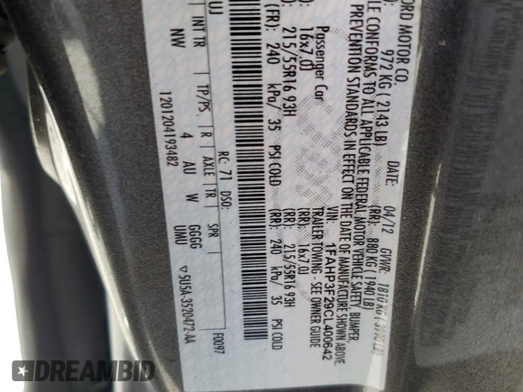 2012 Ford Focus SE with VIN 1FAHP3F29CL400642, listed as a Copart auction lot 49475905 with 128,289 mi miles and Salvage Title. Bid and sale history available at carsss.com. Image 15.