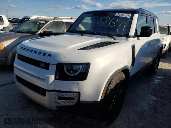 2021 Land Rover Defender with VIN SALEKERX3M2038595, listed as a Copart auction lot 75156244 with 42,974 mi miles and Salvage title. Bid and sale history available at DreamBid. Image 1.