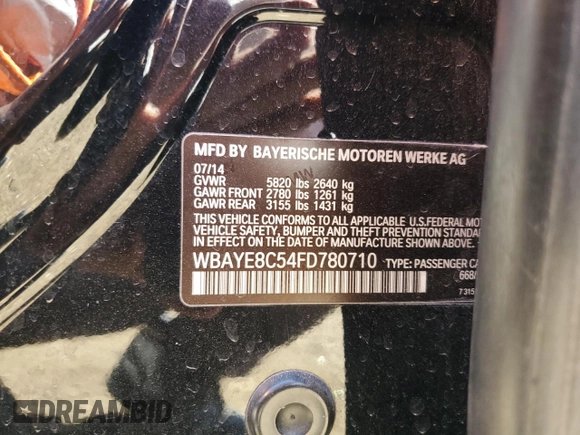 2015 BMW 7 Series 750Li with VIN WBAYE8C54FD780710, listed as a Copart auction lot 50499865 with 101,539 mi miles and Clean Title. Bid and sale history available at carsss.com. Image 12.