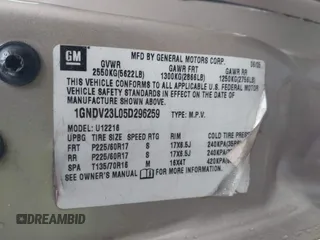 2005 Chevrolet Uplander LS with VIN 1GNDV23L05D296259, listed as a IAAI auction lot 41840617 with 272,743 mi miles and . Bid and sale history available at DreamBid. Image 9.